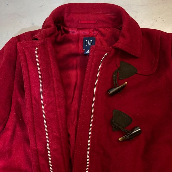 Gap Women’s Dark Red Wool Coat & Jacket with Toggle Buttons and Zipper Size : S - Picture 7 of 12